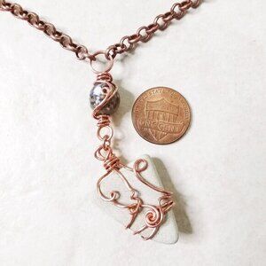 Uniquely HandCrafted Fall Necklace! Mixed Media & Copper Wire Wrap Design #1